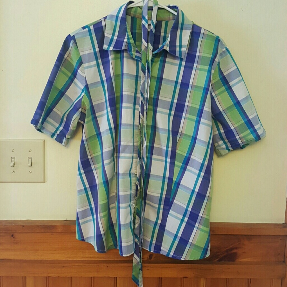 Purple/green short sleeves blouse